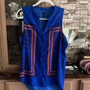 Old Navy Royal Blue Top with Orange Embroidery